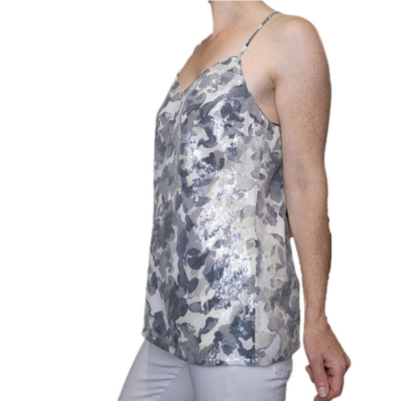 Tank top floral print Sequins Cream and grey colors Size XS BANANA REPUBLIC NWT - Picture 5 of 16